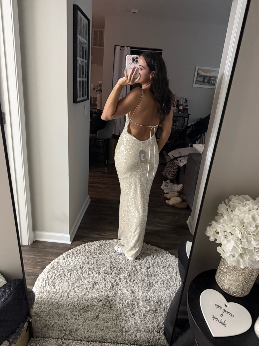 Meshki Ivory Sequin Spaghetti-Strap Maxi Dress - Picture 4 of 6